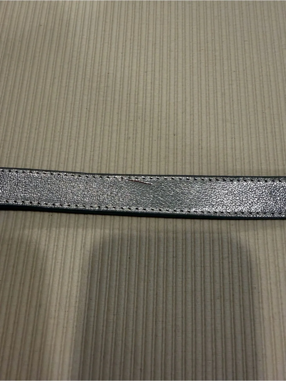 Tory Burch Silver Metallic Leather Logo Buckle Belt